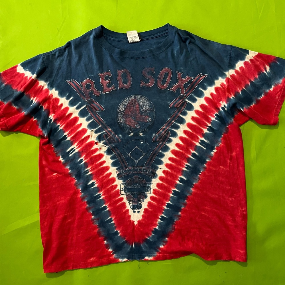 VTG 90s Liquid Blue Boston Red Sox Tie Dye T-Shirt XL Distressed MLB Baseball